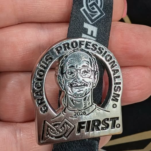 Gladius Gracious Professionalism Award medallion from the FIRST World Championship